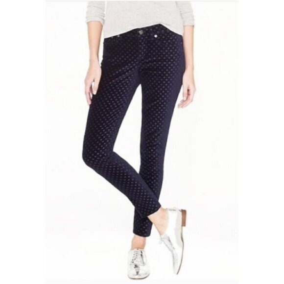 J Crew Womens 29 Navy Blue Polka Dot Ankle Toothpick Velvet Skinny Jeans 06827 - Picture 1 of 8